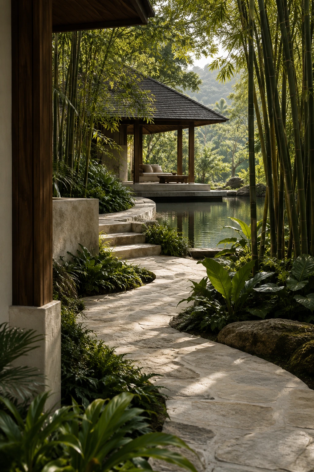 Lối đi yên tĩnh giữa khu vườn tại điểm đến, ảnh minh họa từ Olmo